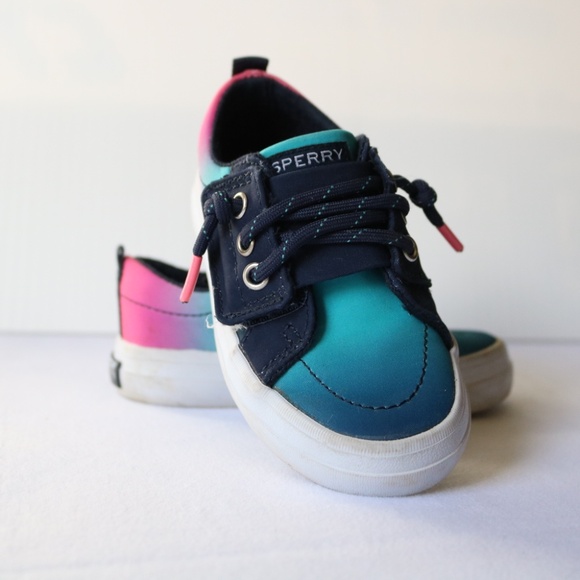 SPERRY Baby Infant Boat Shoes Canvas Laces Blue Pink Ombre 5 months - Picture 4 of 14